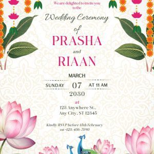 White Floral Indian Wedding Invitation A6